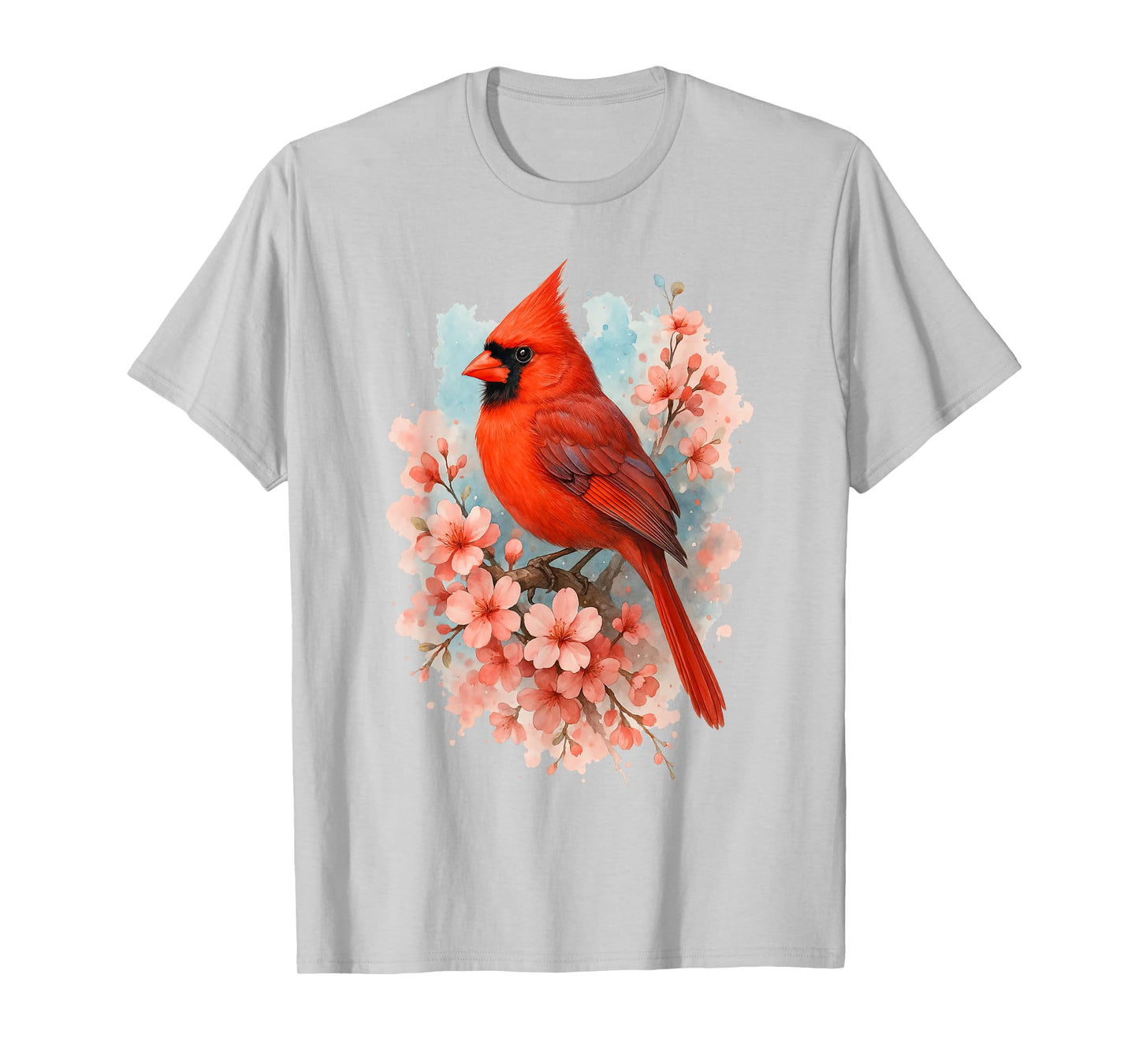 Watercolor Red Cardinal Floral Birdwatcher T-Shirt