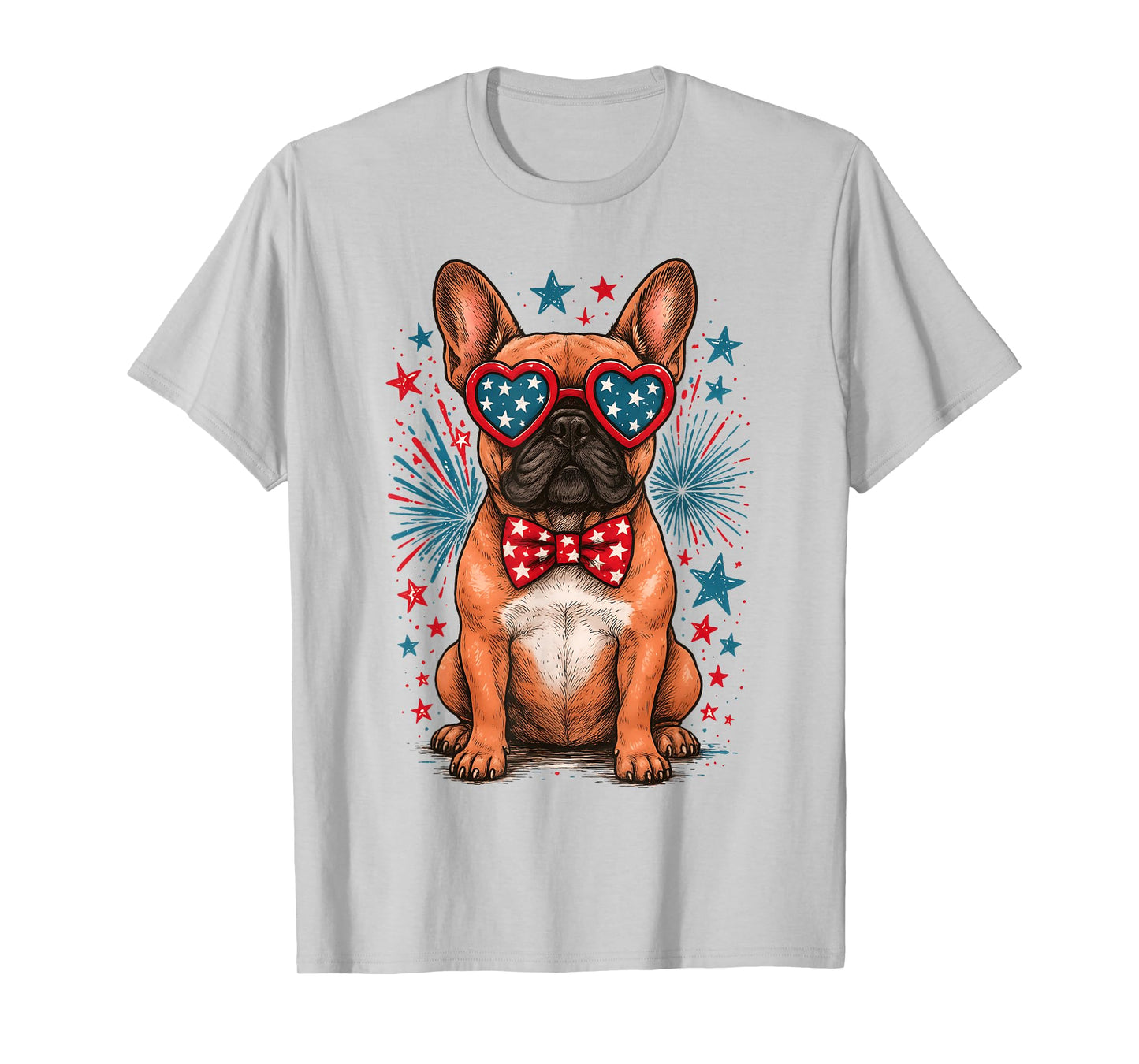 Cute French Bulldog Funny Dog USA American Flag 4th Of July Men Women Kids T-Shirt
