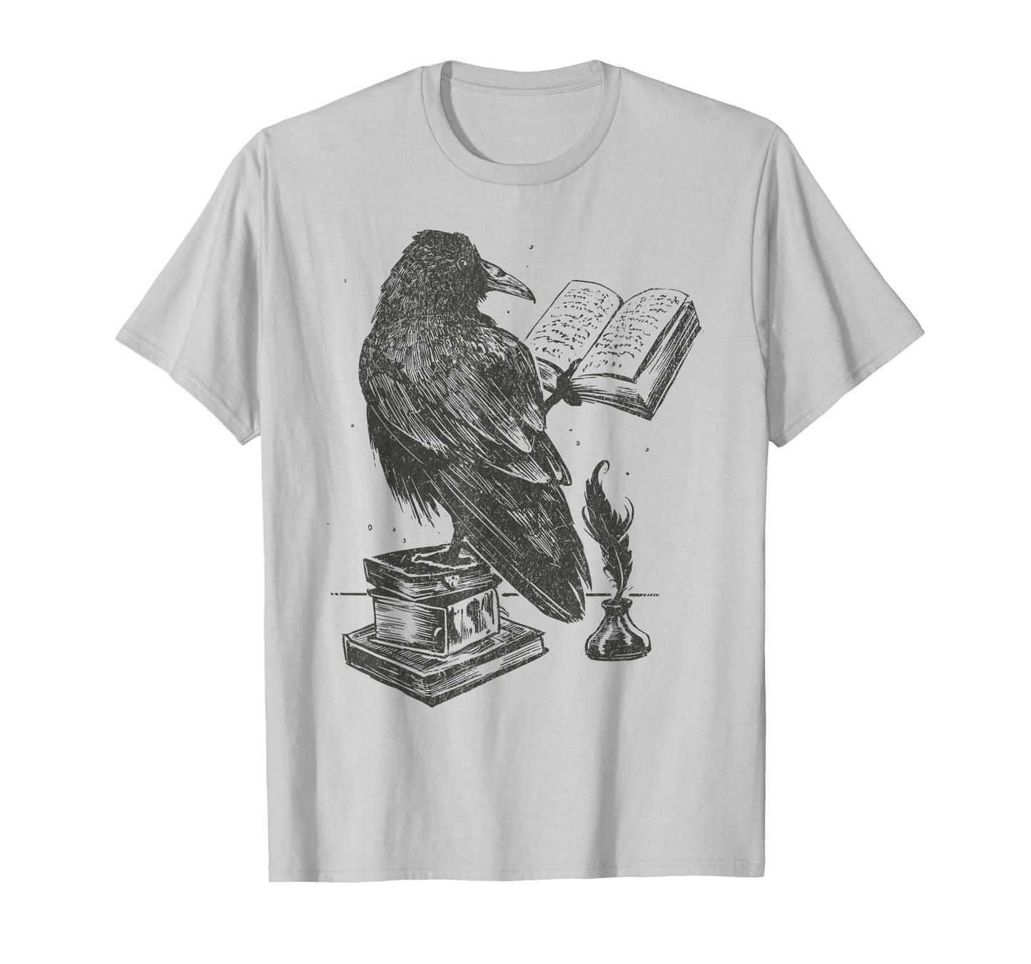Raven Crow Reading a Magic Book Wizard Animal Bird Reader T-Shirt