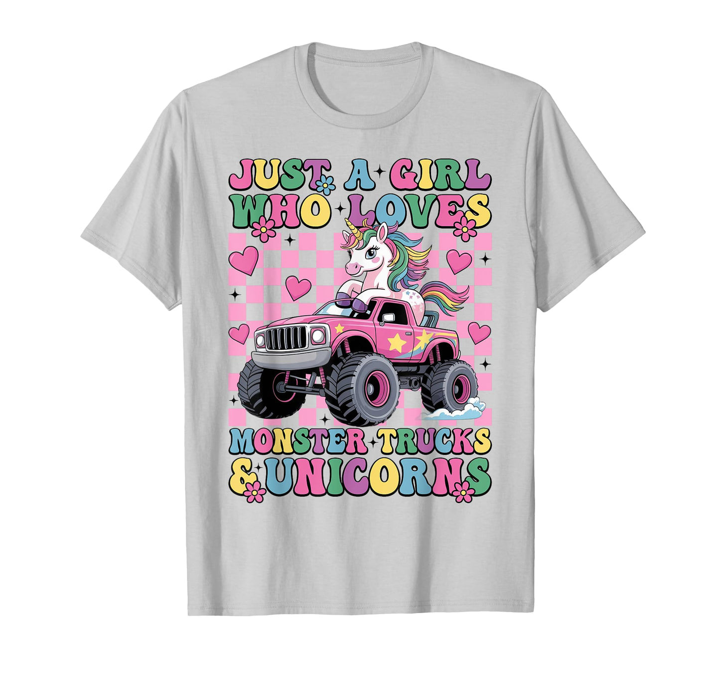 Just a Girl Who Loves Monster Trucks and Unicorns Girls T-Shirt