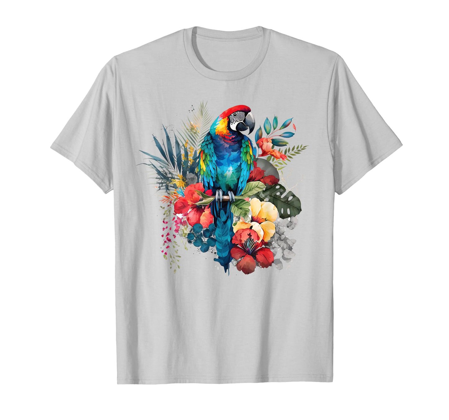 Parrot Tropical Bird Vacation Beach Vintage Flower Hawaiian T-Shirt for Men Women Kids