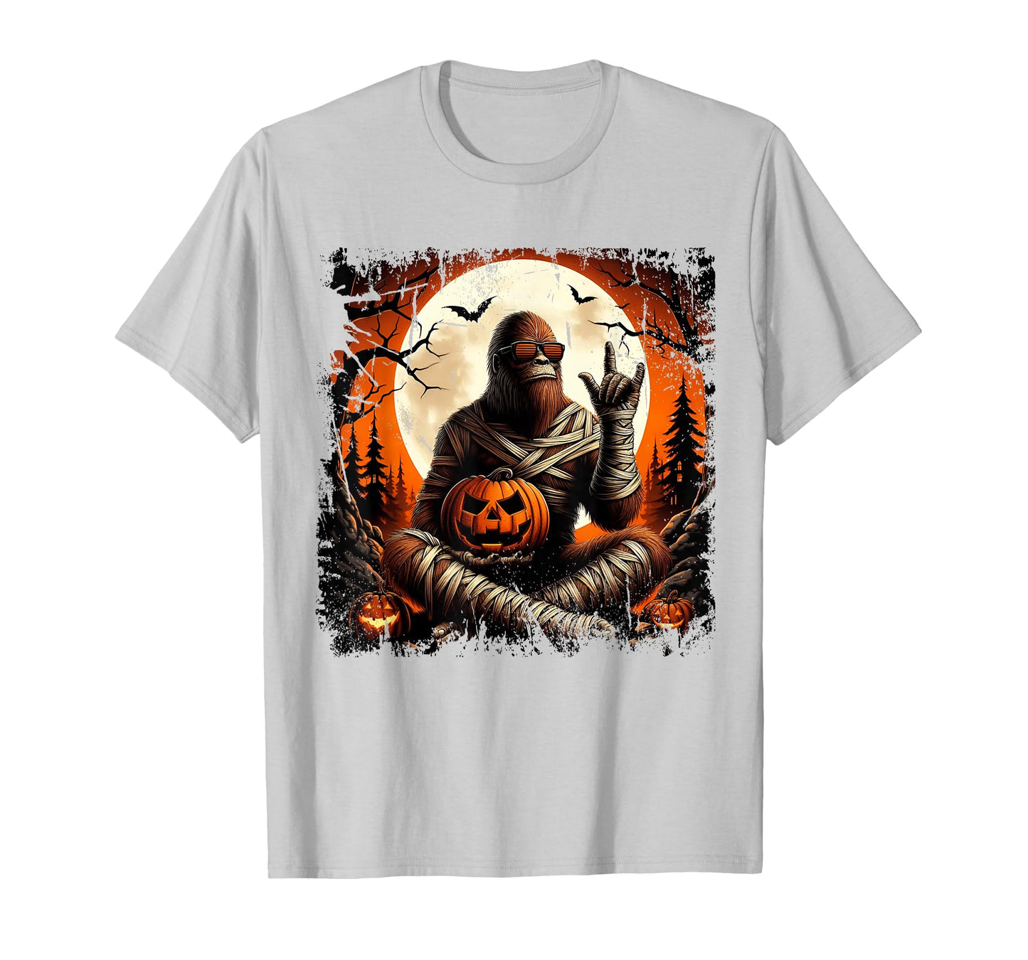Spooky Sasquatch Bigfoot Mummy Halloween Jack O Lantern Mens T-Shirt