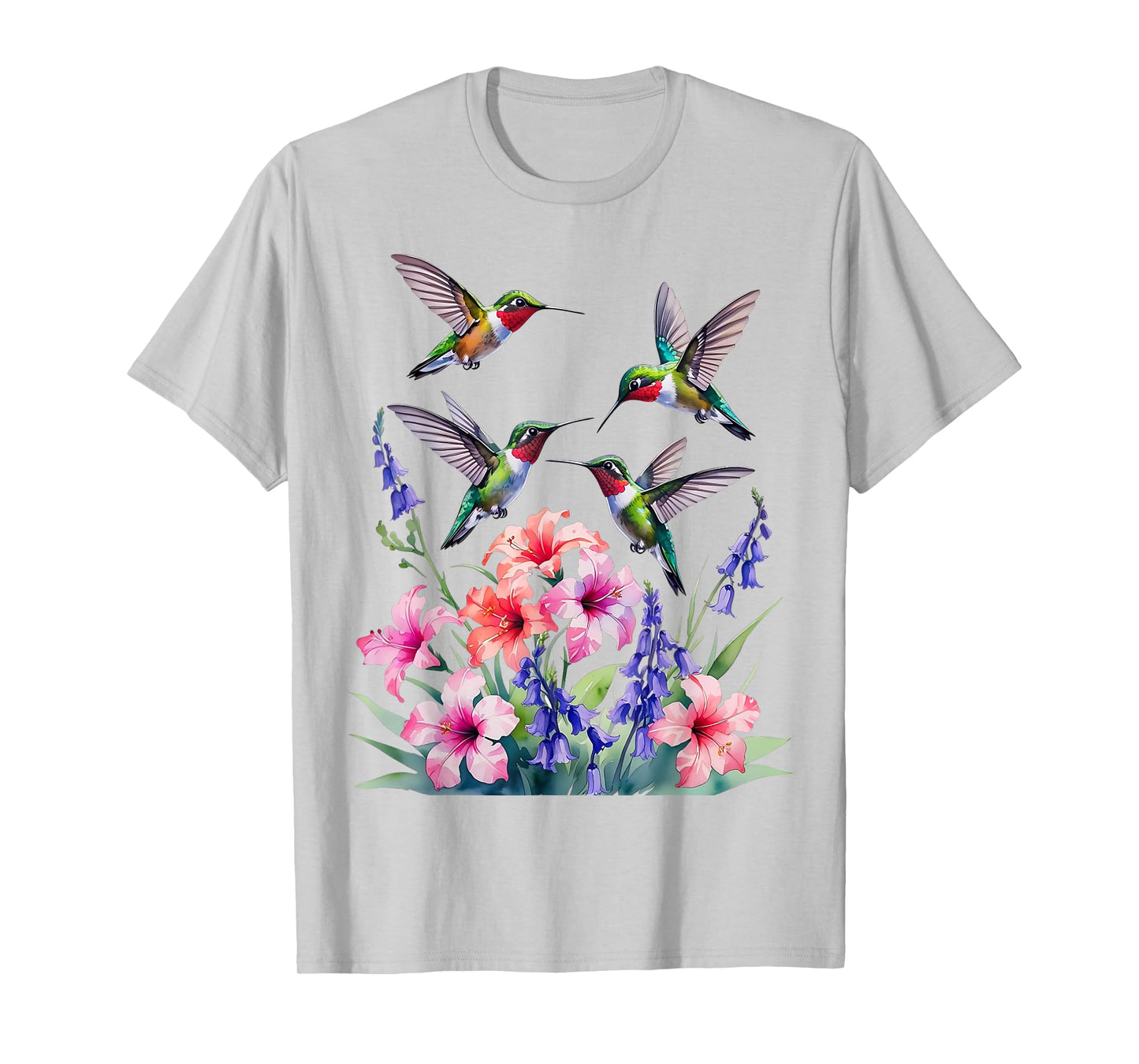 Ruby-throated Hummingbird nectar flowers watercolor Women T-Shirt