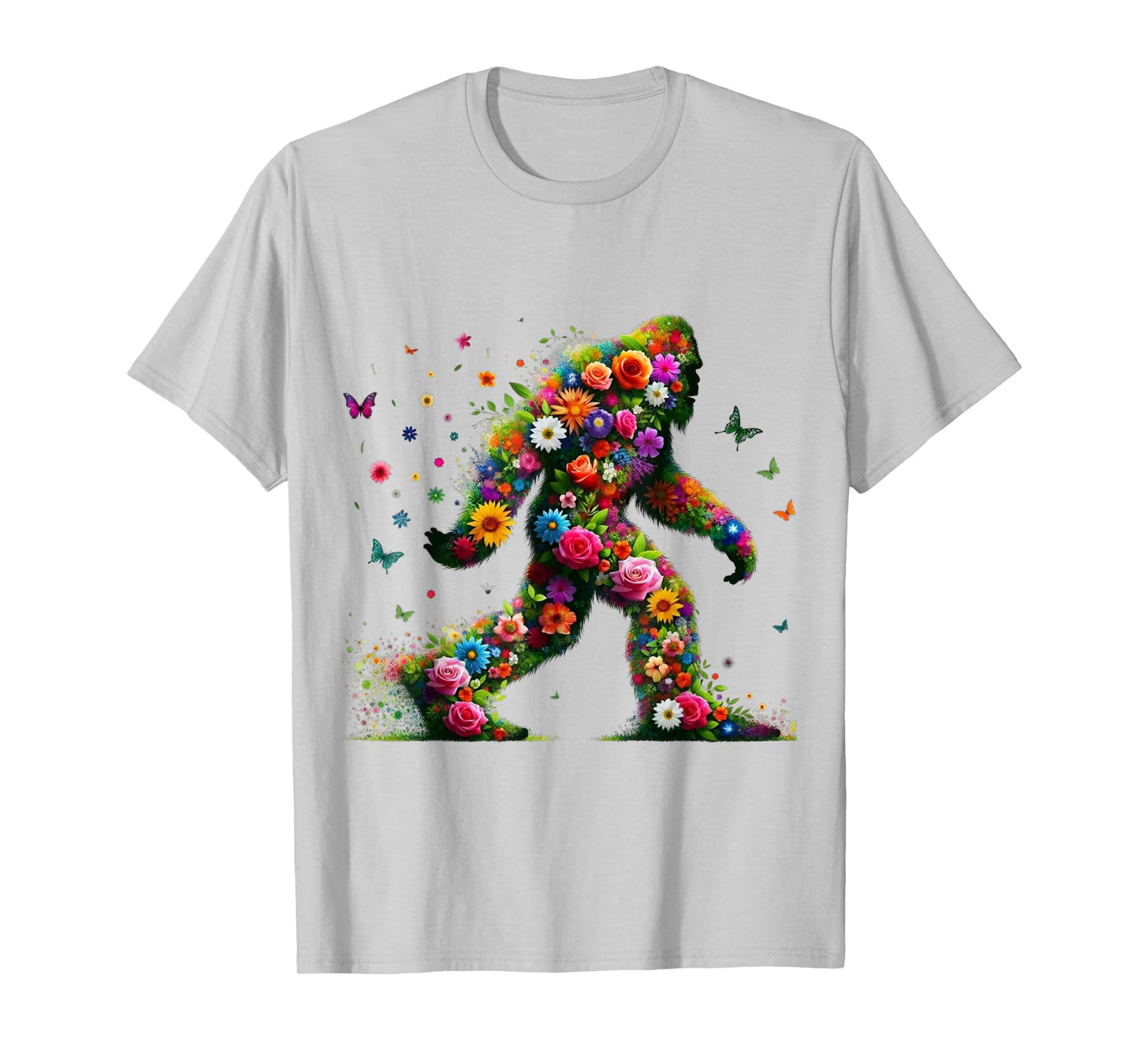 Floral Bigfoot Colorful Flower Power Hippie Sasquatch Art T-Shirt