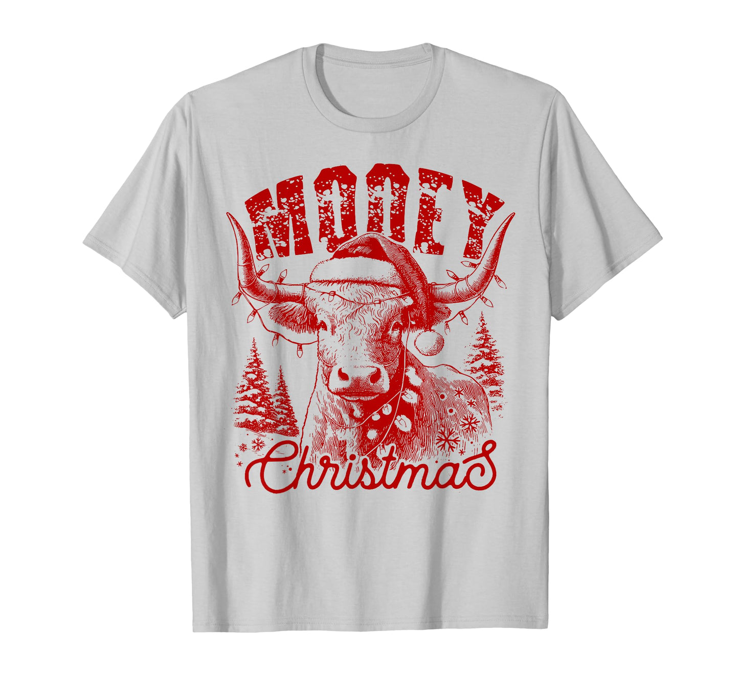 Mooey Christmas Western Heifer Highland Cow Santa Hat Xmas T-Shirt