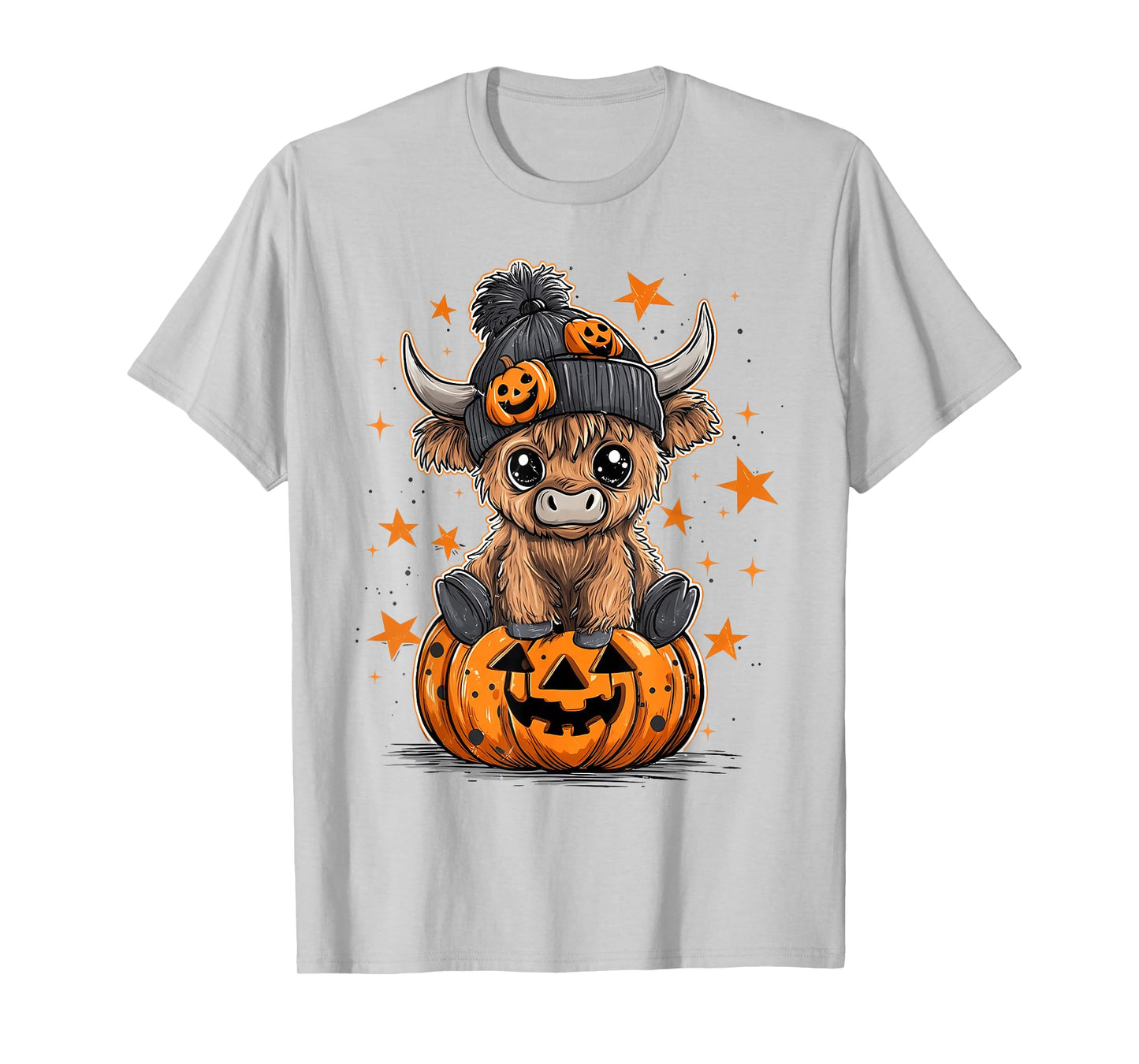 Cute Pumpkin Highland Cow Halloween Cow Lover Boy Girl T-Shirt