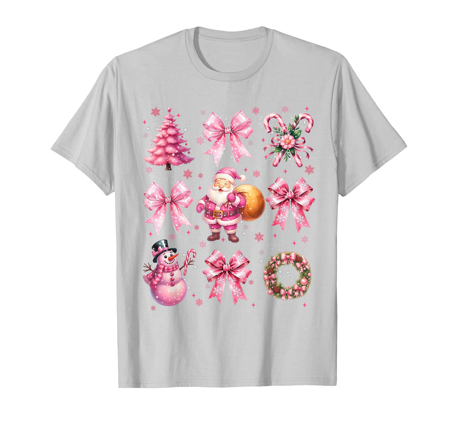Cute Pink Santa Coquette Snowman Christmas Xmas Women Girl T-Shirt