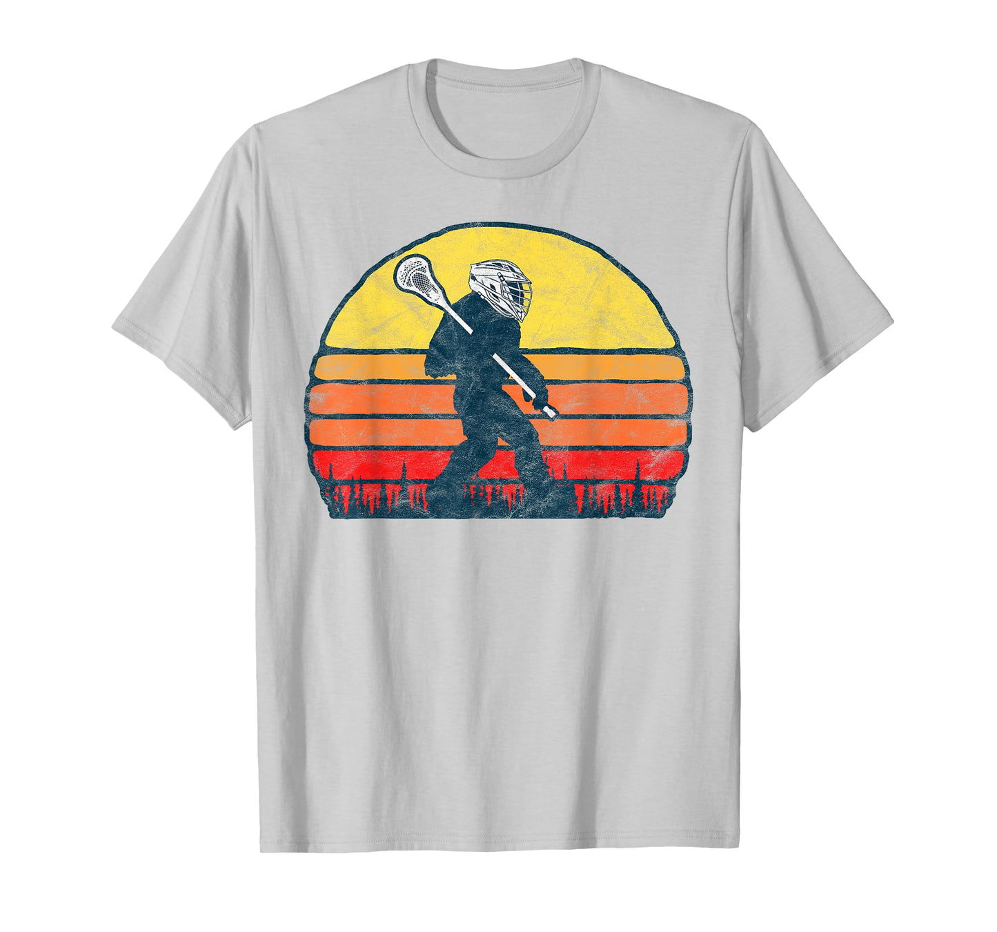 Funny Sasquatch Lax Bigfoot Lacrosse Vintage 80s Sunset T-Shirt