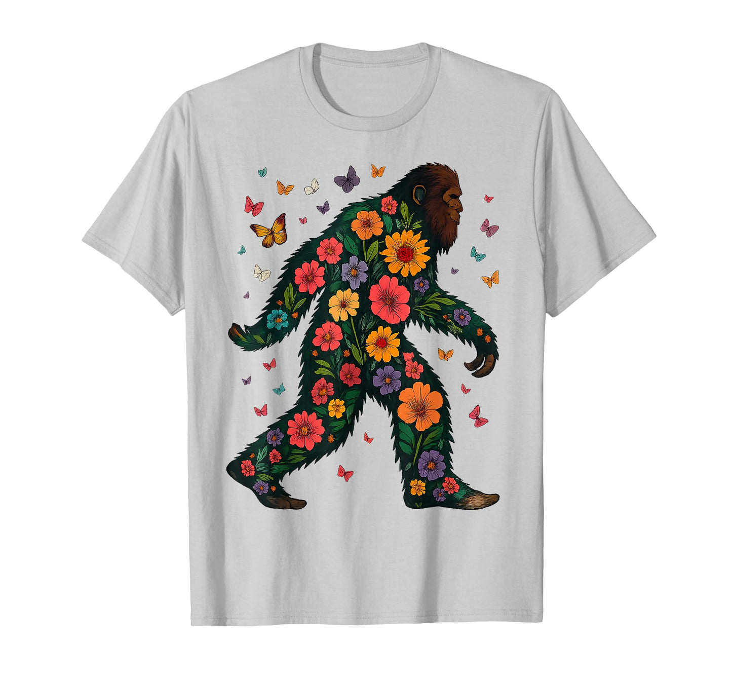 Floral Bigfoot Sasquatch Retro Colorful Flowers Gifts Funny T-Shirt