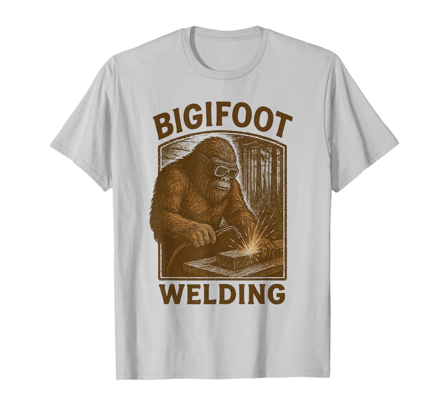 Funny Bigfoot Welding Funny Sasquatch Welder Graphic Cryptid T-Shirt