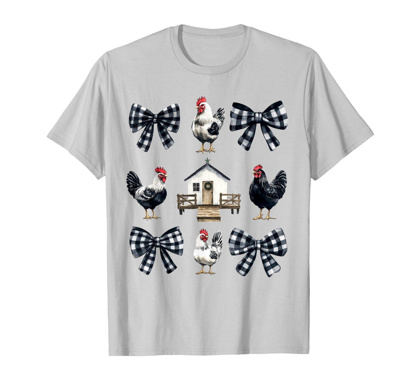 Chicken Farm Funny Aesthetic Bows Clothing Girly Womens Unisex-Kids Unisex-Adults T-Shirt Grey Small Chicken Coquette Bows Design Classic Fit