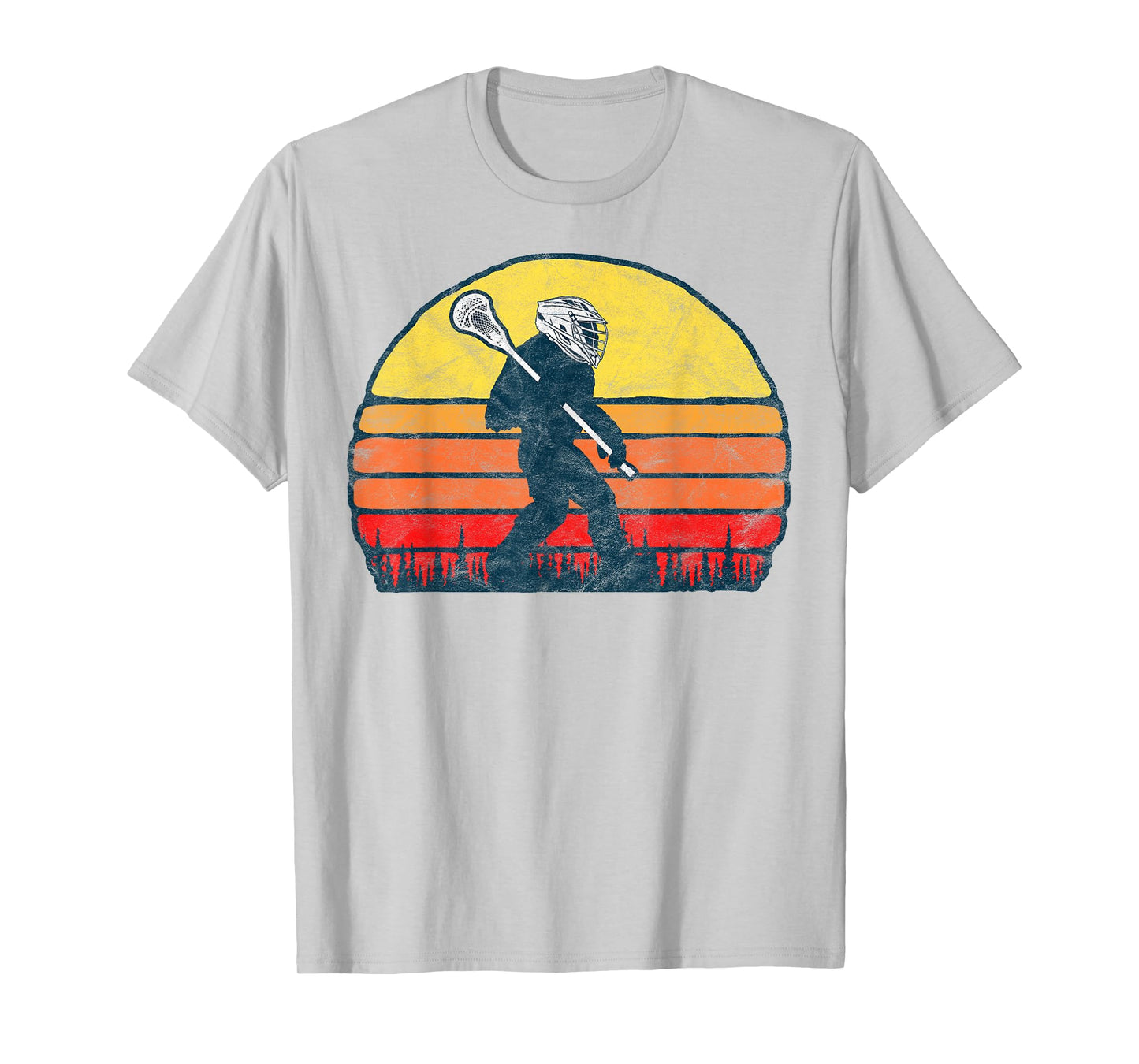 Funny Sasquatch Lax Bigfoot Lacrosse Vintage 80s Sunset T-Shirt