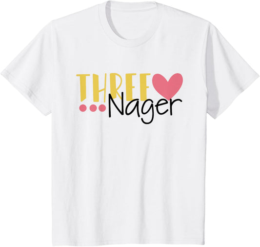 Kids Three Nager Threenager 3rd Birthday Boy Third Birthday Girl T-Shirt