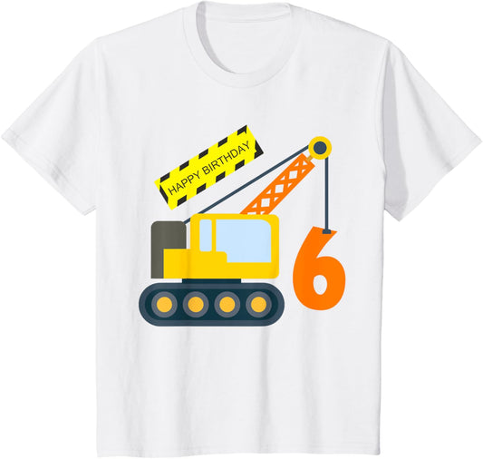 6th Birthday Crane Construction Truck Party 6 Year Old Boy T-Shirt