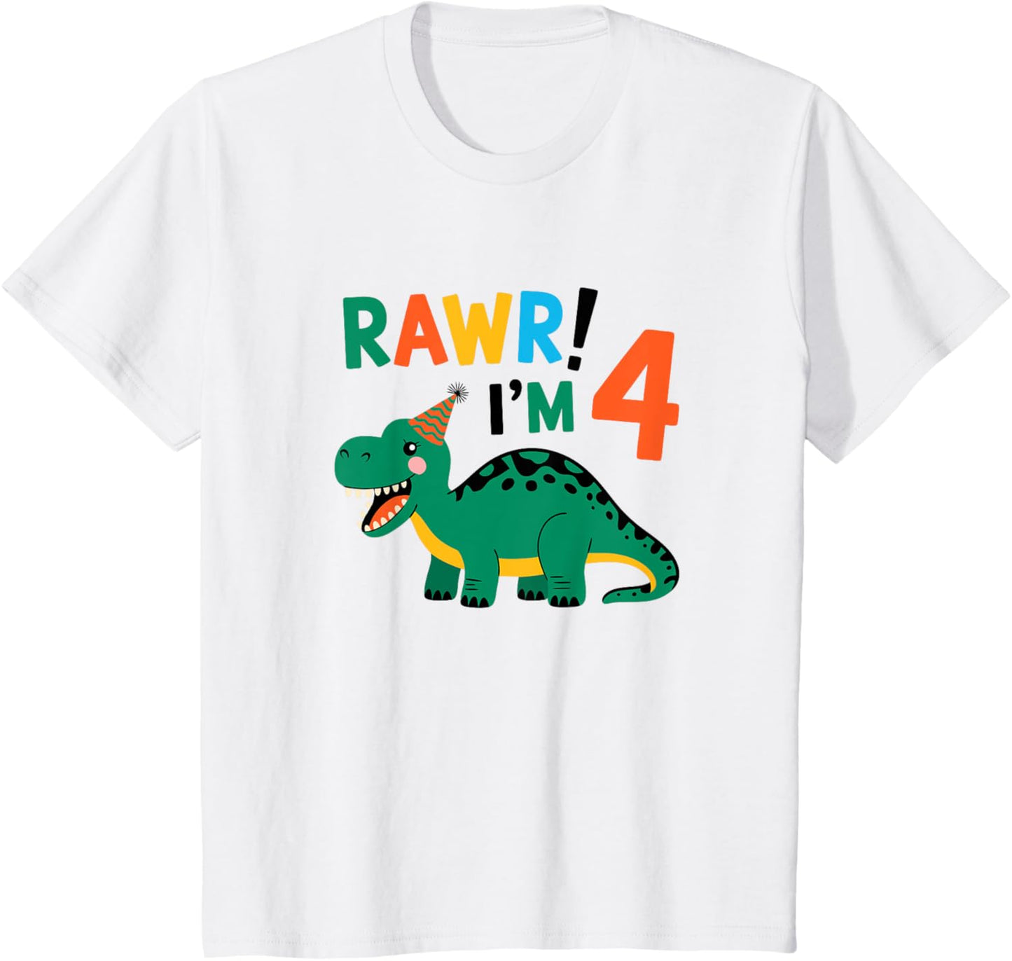 Kids 4th Birthday Dinosaur Boy Girl Four Age 4 Year Old Son Kid T-Shirt