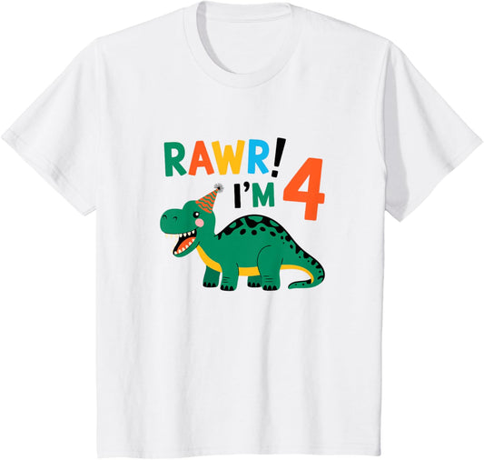 Kids 4th Birthday Dinosaur Boy Girl Four Age 4 Year Old Son Kid T-Shirt