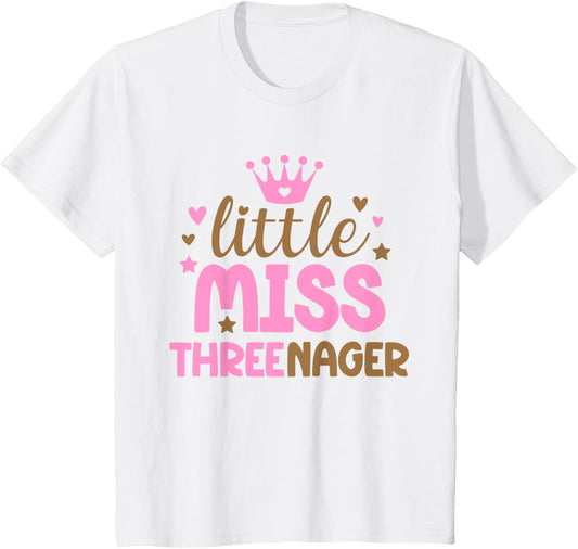 Kids Little Miss Threenager Birthday Toddler Girl 3rd Birthday T-Shirt