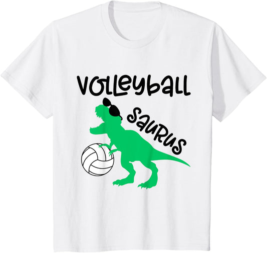 Dinosaur Volleyball Saurus Toddler Boy Biggest Fan Baby Girl T-Shirt