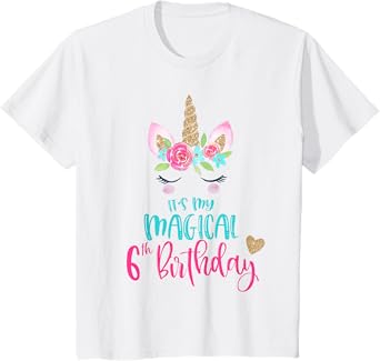 Kids Unicorn 6th Birthday Party Girl 6 Years Old T-Shirt