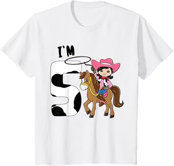 I'm 5 - Cute Horse Riding Cowgirl 5th Birthday Girls T-Shirt