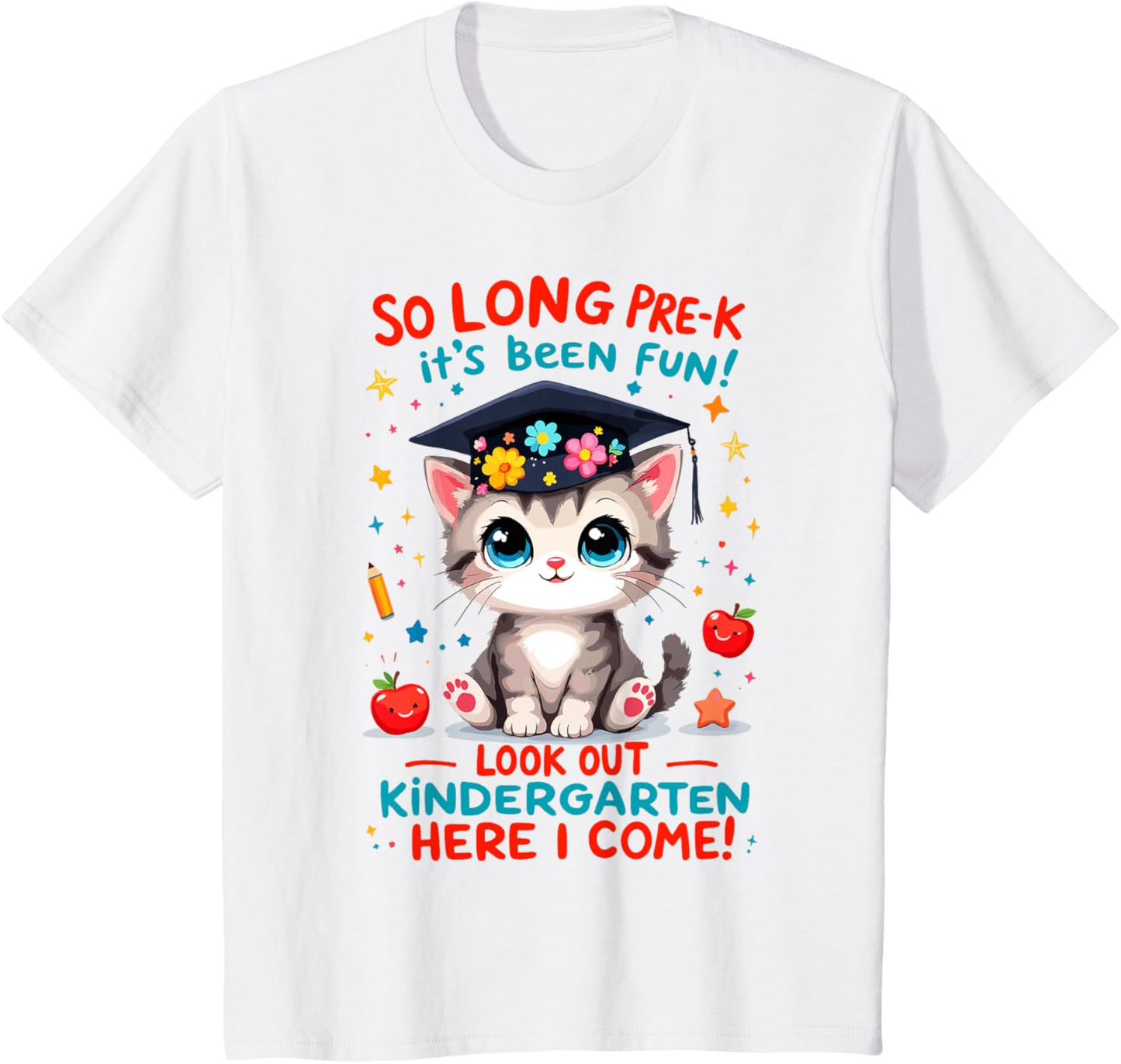 Kids Pre-K Graduation for Girls So Long PreK Graduates Cat T-Shirt