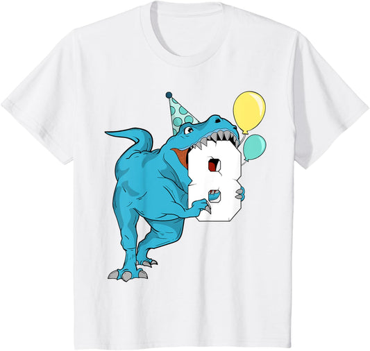 Dinosaur 8th Birthday Boy Kids Girls T-Rex Eight 8 Year Old T-Shirt