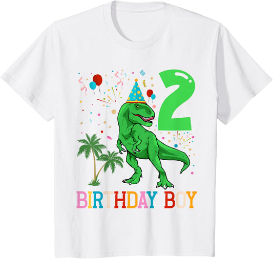 Kids 2 Year Old Boy Dinosaur 2nd Birthday Boy Dinosaur T-Rex T-Shirt
