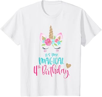 Kids Unicorn 4th Birthday Party Girls 4 Years Old T-Shirt