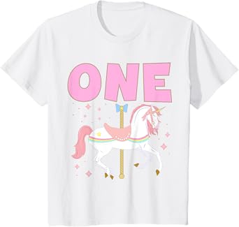 Kids Carousel Party First Birthday Baby Girl One Year Old Unicorn T-Shirt