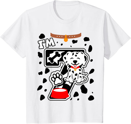 Kids 7th Birthday Dalmatian Dog 7 Year Old Birthday Girls Boys T-Shirt