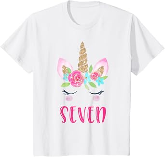 Seven Unicorn Birthday Girl Shirt 7 Year Old Cute T-Shirt T-Shirt
