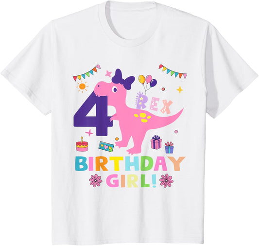 Kids Rawr Im T Rex Dinosaur Birthday 4rd Year Old Girls T-Shirt
