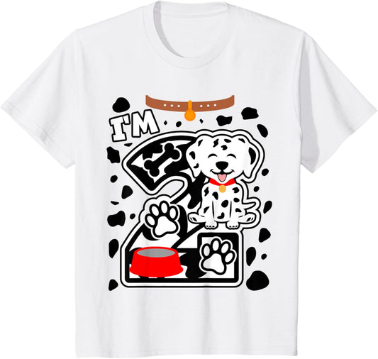 Kids 2nd Birthday Dalmatian Dog 2 Year Old Birthday Girls Boys T-Shirt
