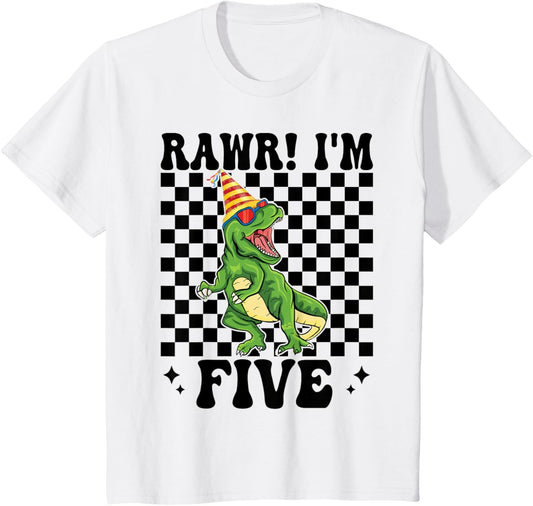 Kids Rawr I'm 5 5th Birthday T Rex Dinosaur Party Gifts for Boys T-Shirt