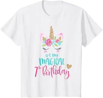 Kids Unicorn 7th Birthday Party Shirt Girl 7 Years Old T-Shirt T-Shirt