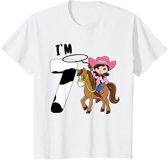 I'm 7 - Cute Horse Riding Cowgirl 7th Birthday Girls T-Shirt