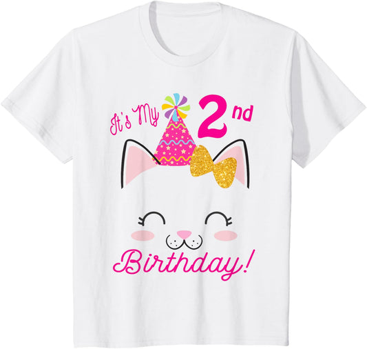 Kids Its My 2nd Birthday Shirt Girl Kitty Cat theme Party (Two) T-Shirt