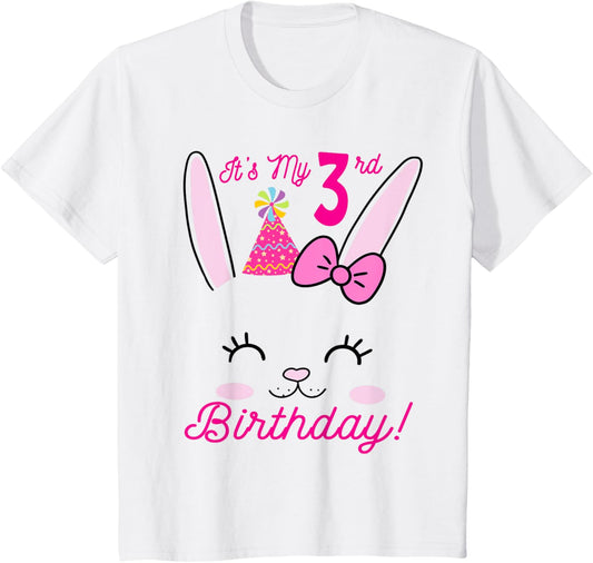 Its My 3rd Birthday Girl Bunny Rabbit theme Party (three) T-Shirt