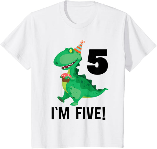 Kids 5th Birthday Dinosaur 5 Year Old Boy T-Shirt