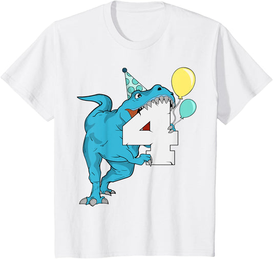 Dinosaur 4th Birthday T-Rex 4 Year Old Girls Birthday Boy T-Shirt