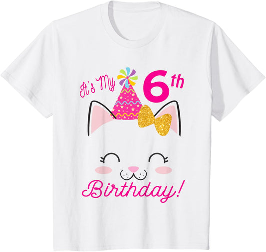 Its My 6th Birthday Shirt Girl Kitty Cat theme Party (six) T-Shirt