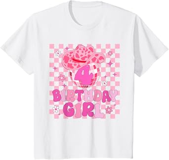 Western Disco Theme 4th Birthday Cowgirl Rodeo 4 Year Old T-Shirt