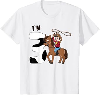 Kids I'm 3 Cute Horse Riding Cowboy 3rd Birthday Boys T-Shirt
