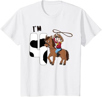 Kids I'm 4 Cute Horse Riding Cowboy 4th Birthday Boys T-Shirt