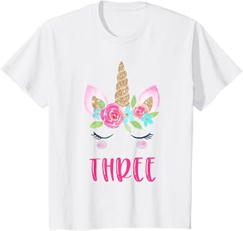 Three Unicorn Birthday Girl Shirt 3 Year Old Cute T-Shirt T-Shirt