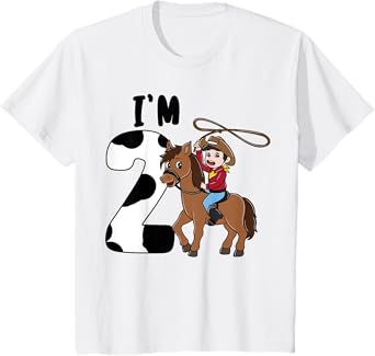 Kids I'm 2 Cute Horse Riding Cowboy 2nd Birthday Boys T-Shirt