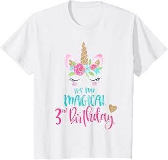 Kids Unicorn 3rd Birthday Party Shirt Girl 3 Years Old T-Shirt