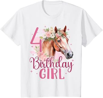 Kids 4th Birthday Horse Girl Fourth birthday girl 4 years old T-Shirt