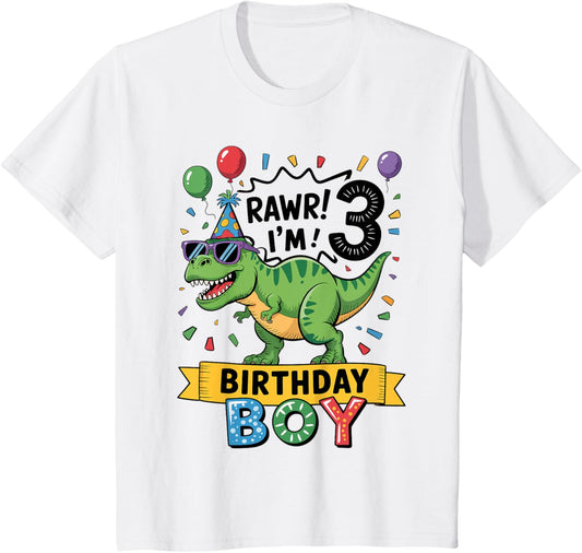 Kids 3rd Birthday Boy Dinosaur T-Rex Rawr I'm Three Years Old T-Shirt