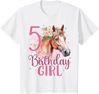 Kids 5th Birthday Horse Girl 5 Years Five Finally 5 Birthday T-Shirt